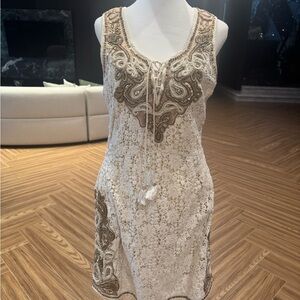 Calypso St. Barth Cream and Brown Lace Mini Dress